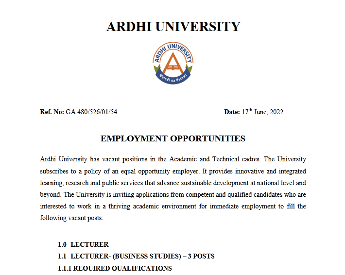 75 Job Vacancies at Ardhi University (ARU) 2022