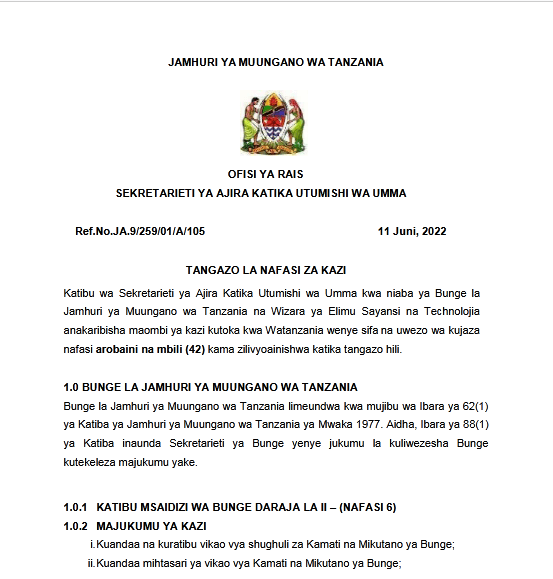 Nafasi za kazi Bungeni 2022 | Parliament of Tanzania